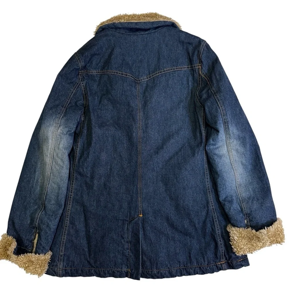 Abercrombie and Fitch Denim Barn Jacket Coat Size Large Sherpa Lined Pockets NEW - Picture 12 of 12